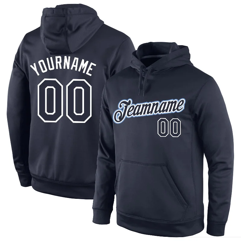 Custom Stitched Navy Navy-White Sports Pullover Sweatshirt Hoodie