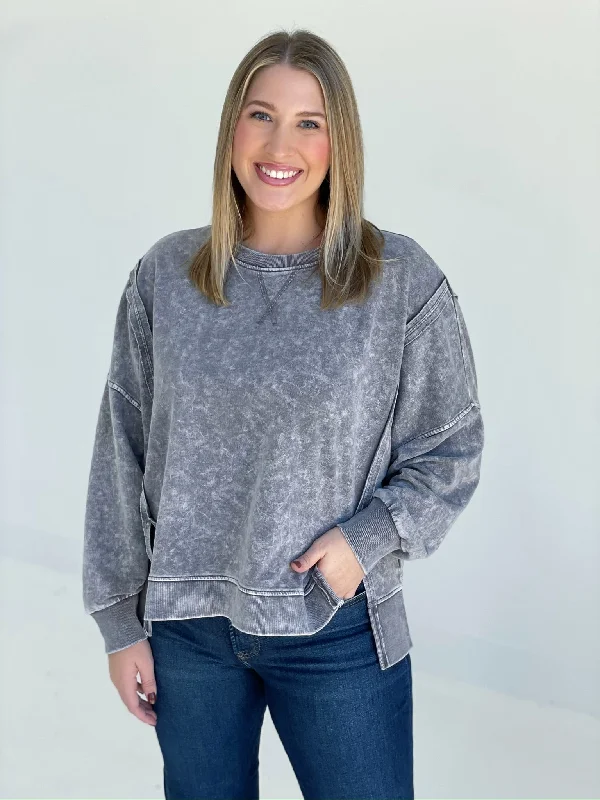 Lightly Taken Pullover Top - Charcoal