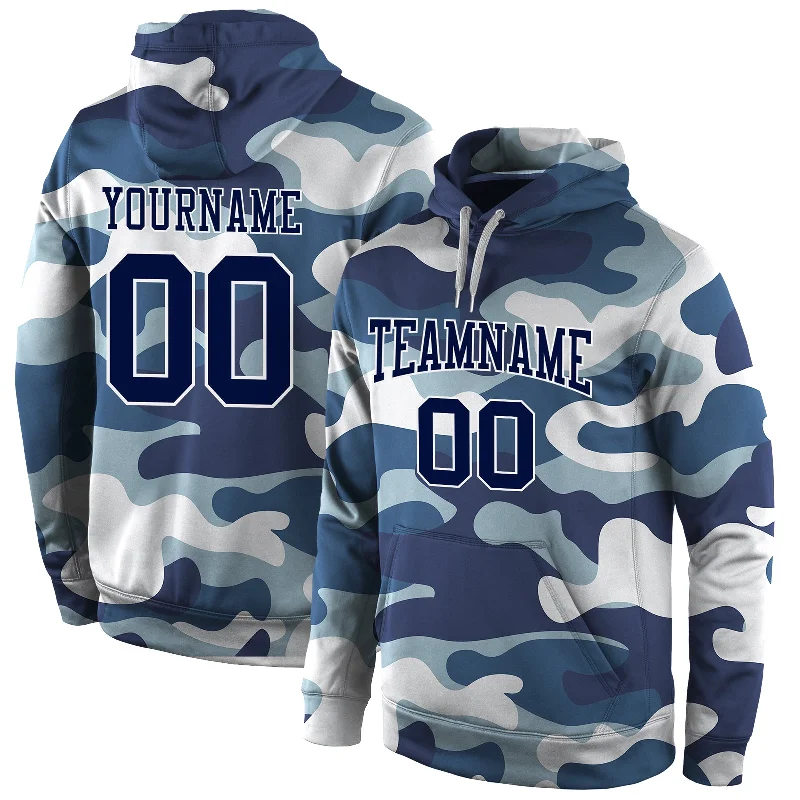 Custom Stitched Camo Navy-White Sports Pullover Sweatshirt Salute To Service Hoodie