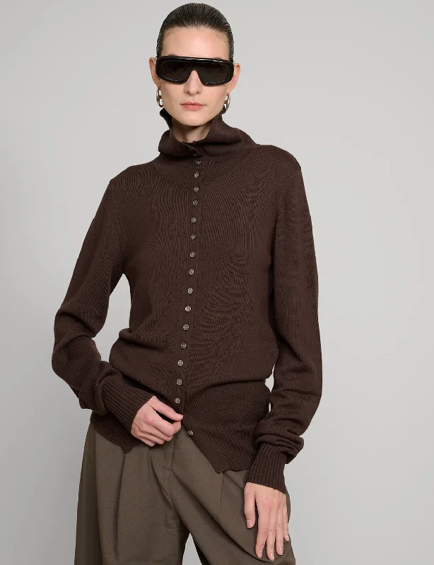 Chocolate multi-button turtleneck sweater