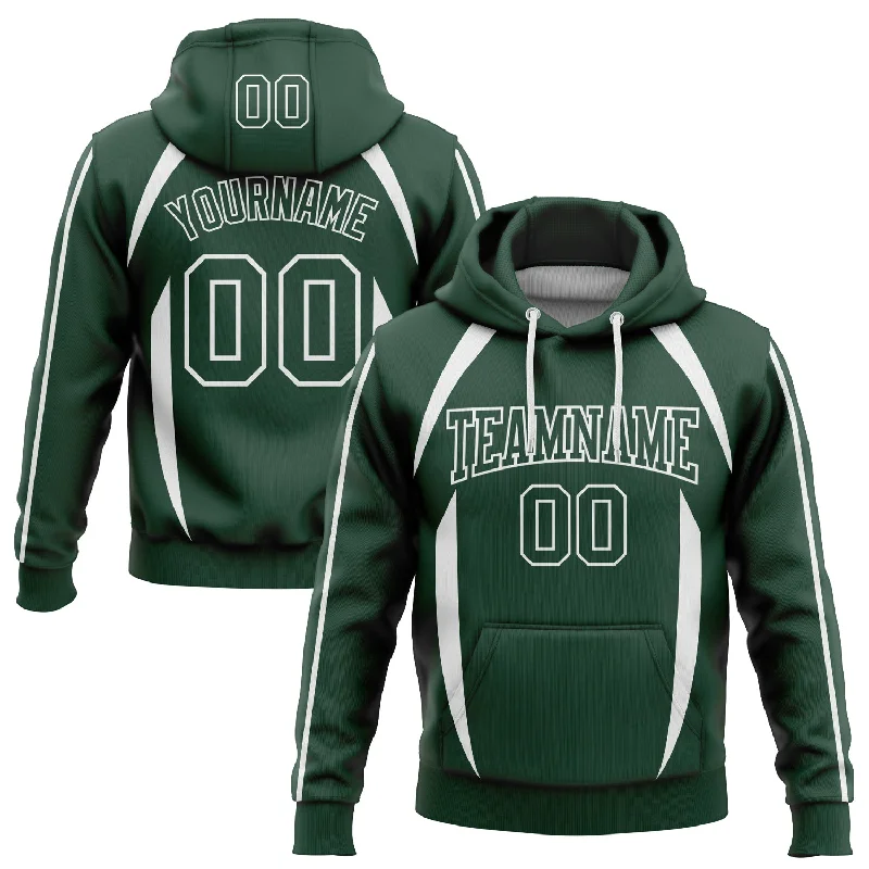 Custom Stitched Green White 3D Pattern Design Contrast Color Stripe Sports Pullover Sweatshirt Hoodie