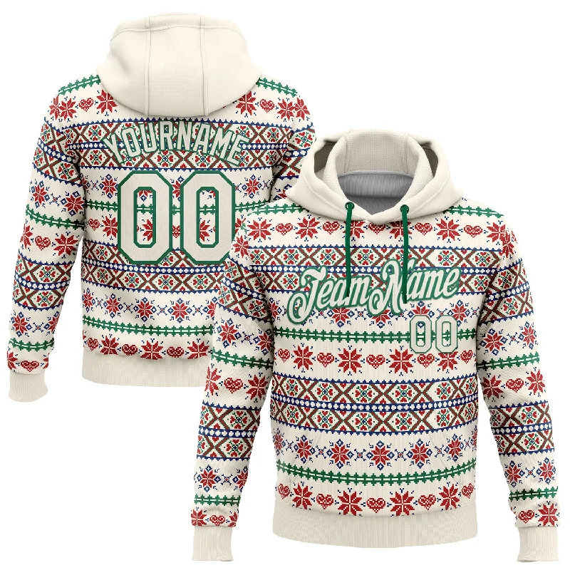 Custom Stitched Cream Red-White 3D Christmas Sports Pullover Sweatshirt Hoodie