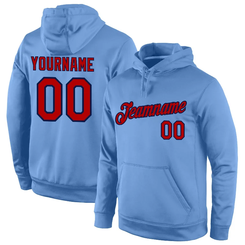 Custom Stitched Light Blue Red-Navy Sports Pullover Sweatshirt Hoodie