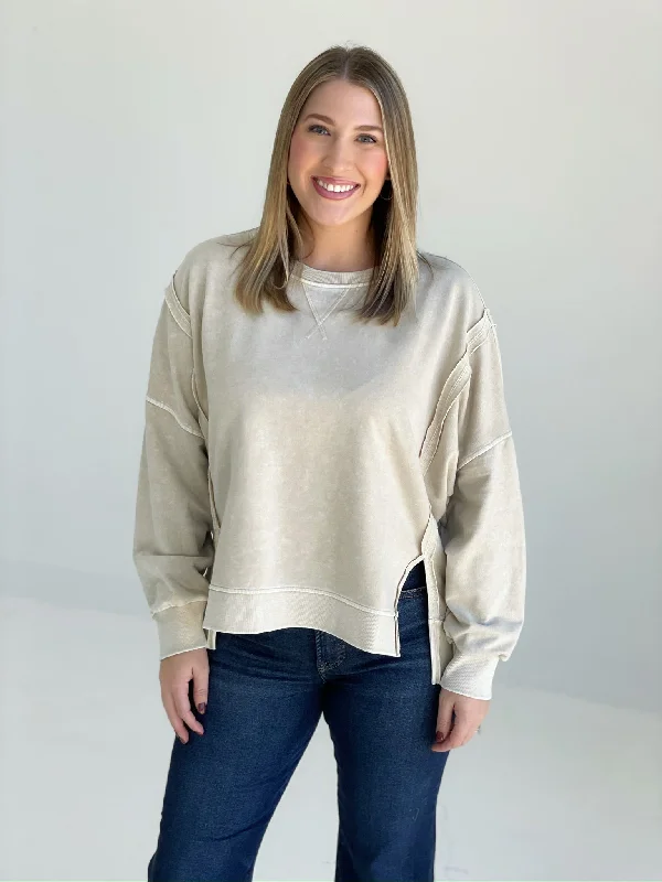 Lightly Taken Pullover Top - Oatmeal