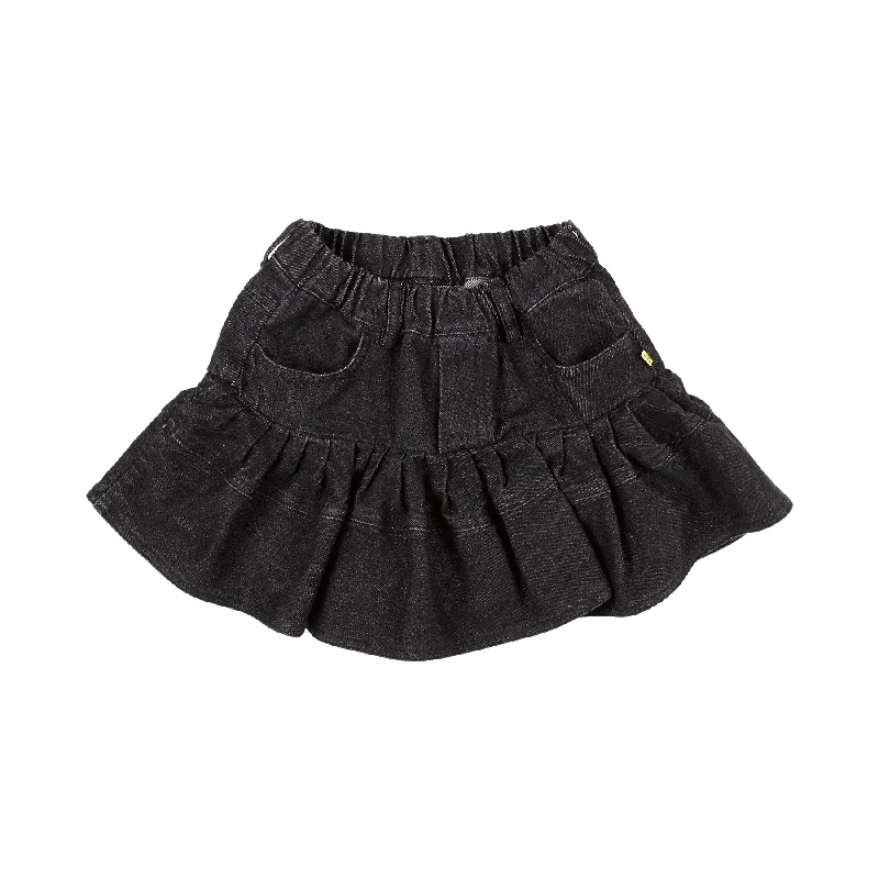 BLACK DENIM SKORT WITH FRILL