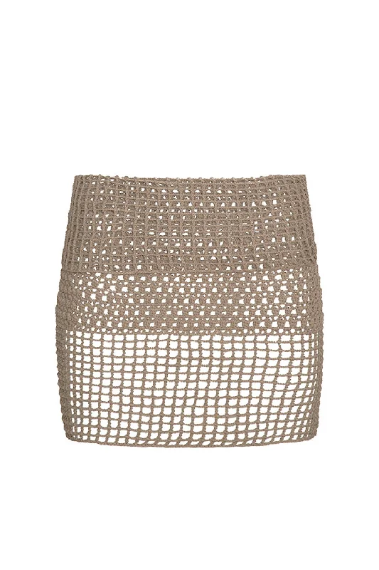 gal crochet mini skirt in taupe