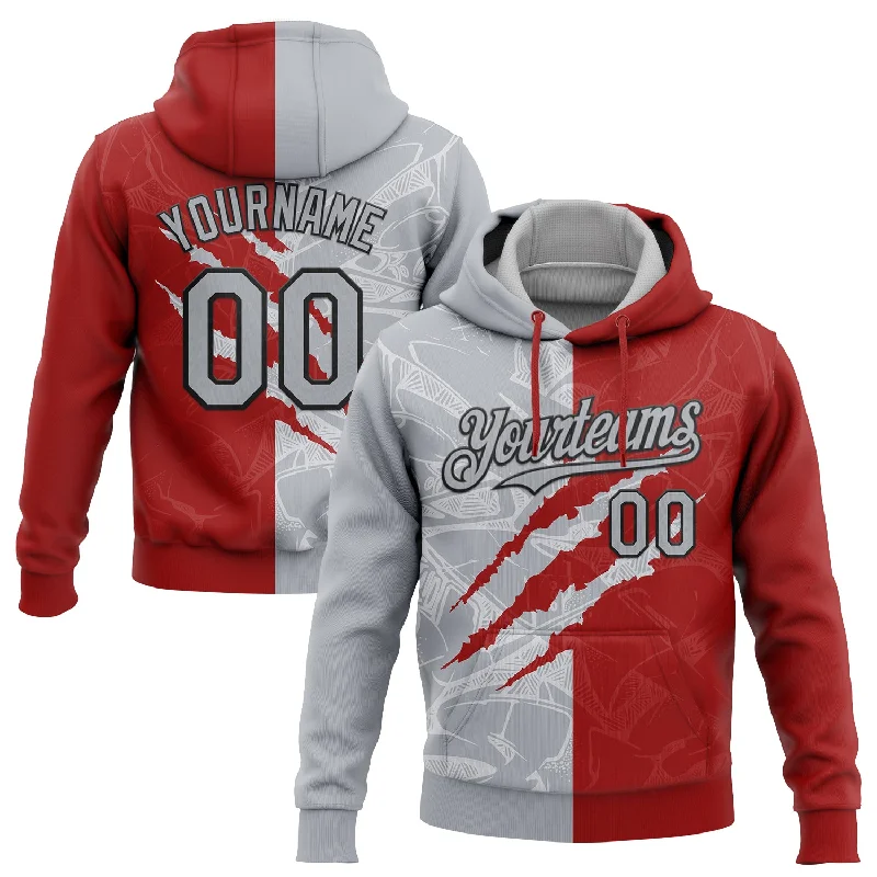 Custom Stitched Graffiti Pattern Gray Red-Black 3D Scratch Sports Pullover Sweatshirt Hoodie