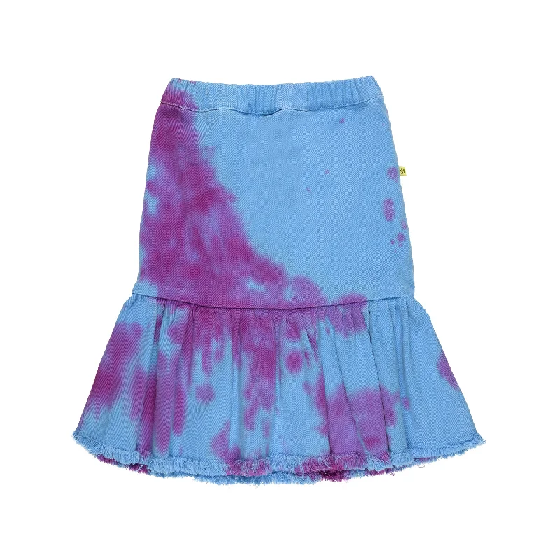 BLUE AND PURPLE FLOUNCE MIDI SKIRT