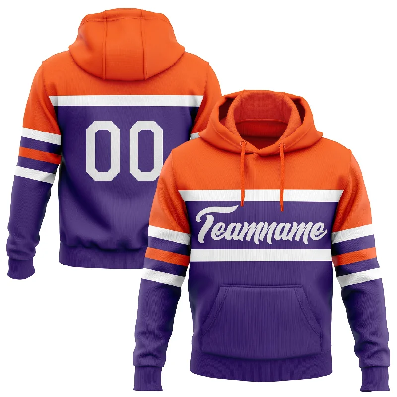 Custom Stitched Purple White-Orange Line Sports Pullover Sweatshirt Hoodie