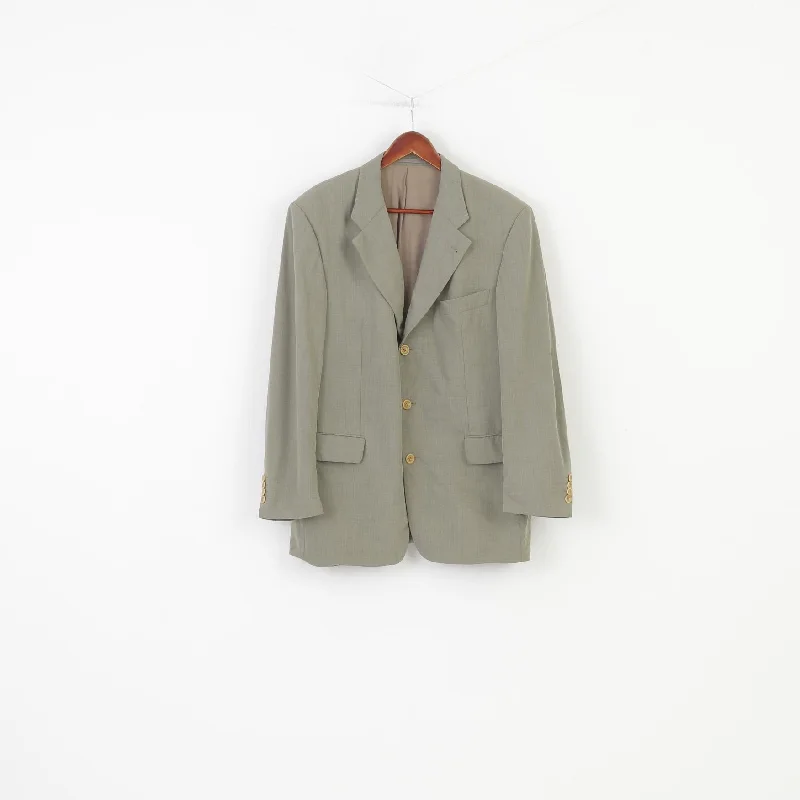 Hugo Boss Men 52 Blazer Green Wool Collar Elegant Shoulder Pads Jacket