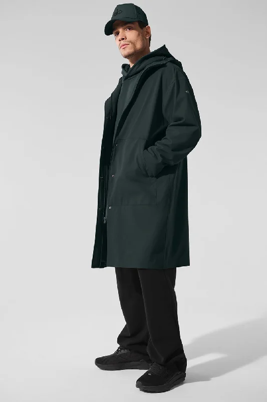 Rain Or Shine Long Coat - Charcoal Green