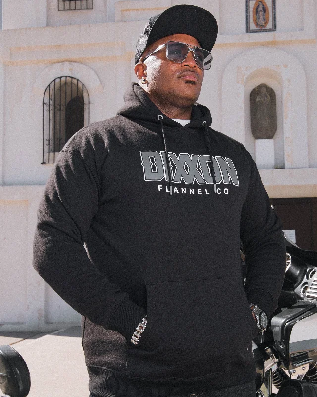 Gray Box Font Pullover Hoodie - Black