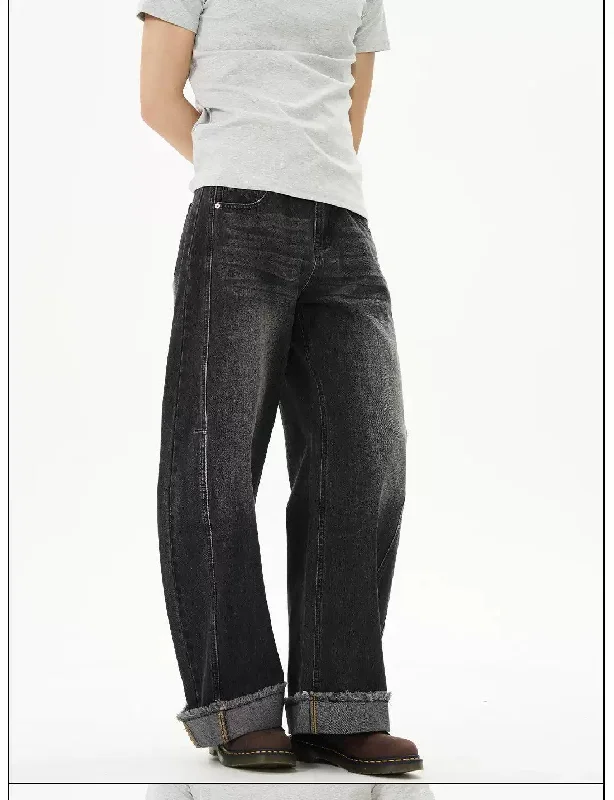 Fringed Fold Hem Jeans