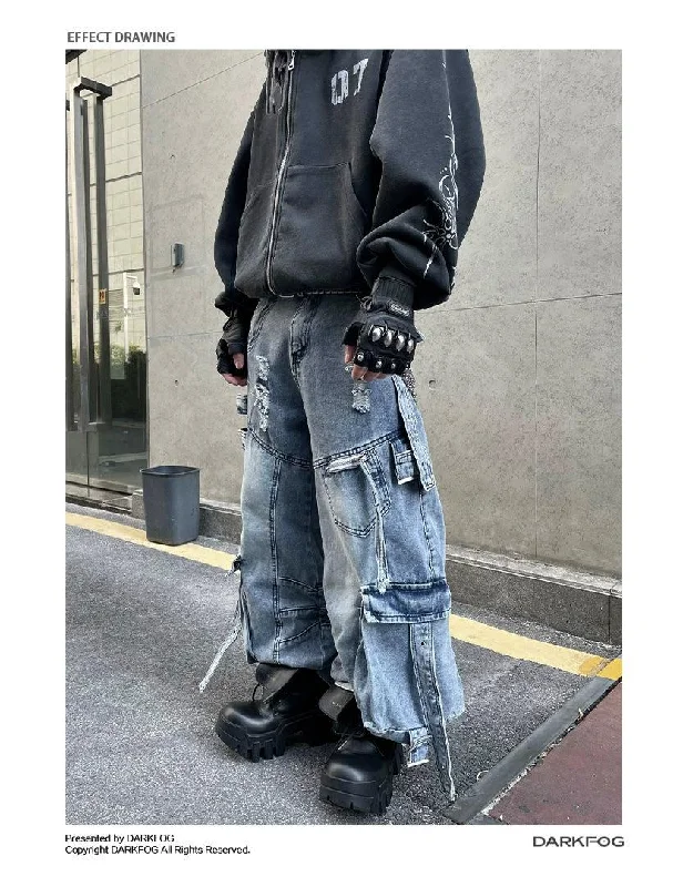 Heavy Strap Ripped Cargo Jeans