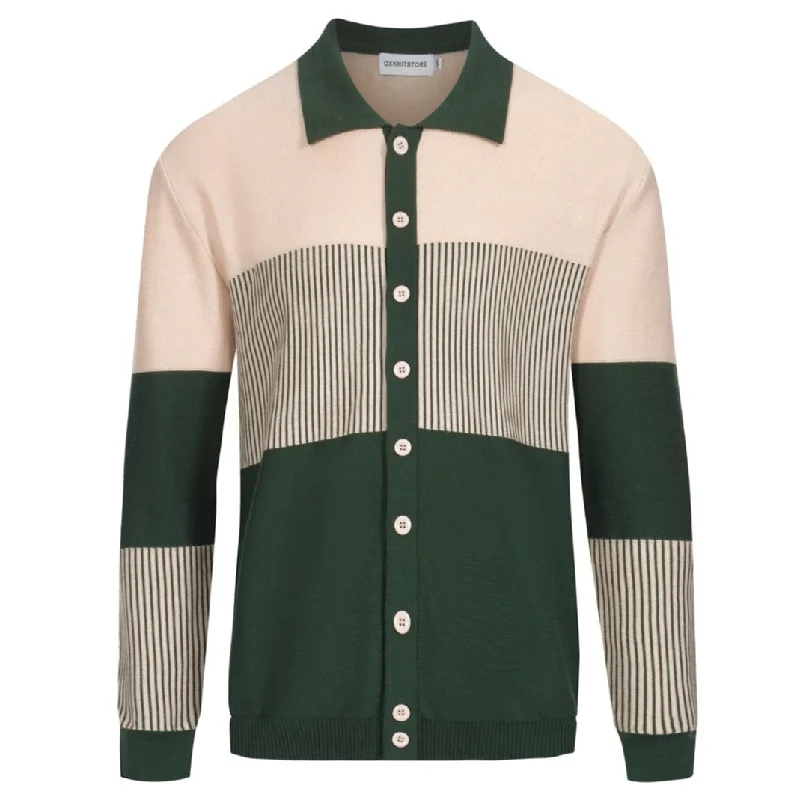 Men's Green Pinstripe Knit Vintage Polo