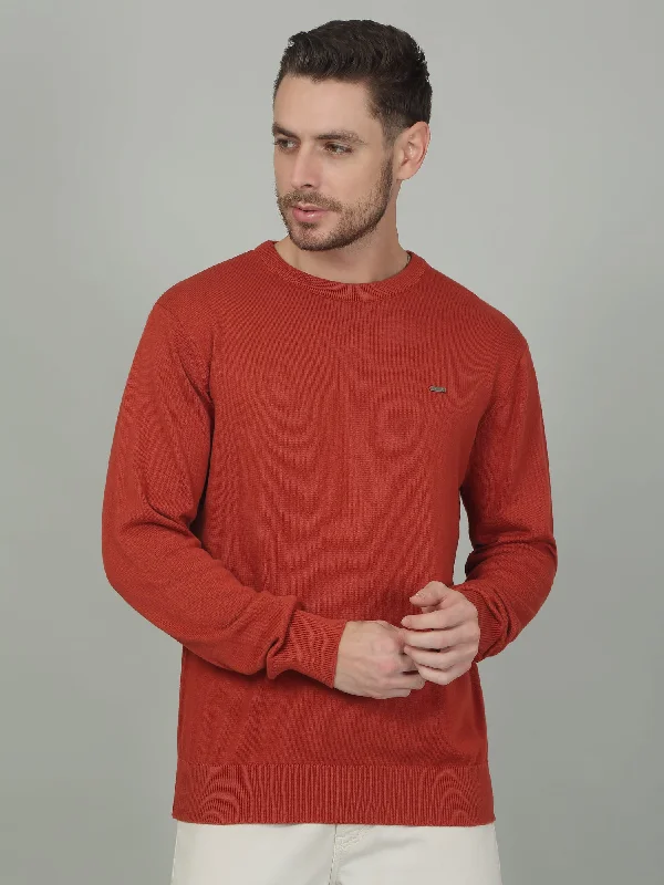 Men's Rust Solid Full Sleeve Sweater