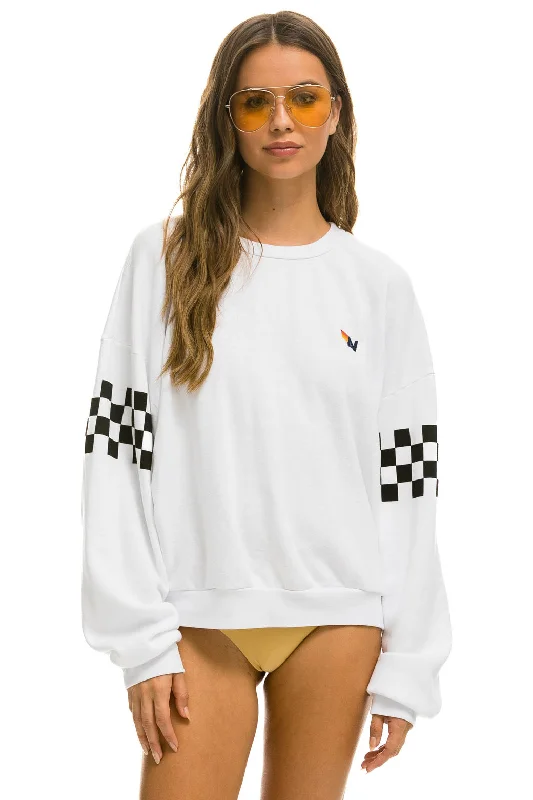 CHECK 2 SLEEVE RELAXED CREW SWEATSHIRT - WHITE