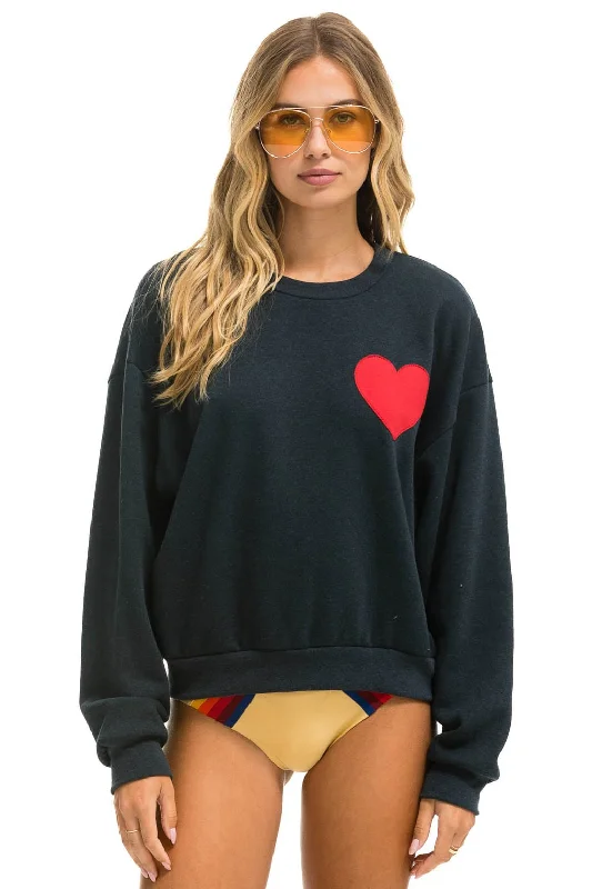 HEART STITCH RELAXED CREW SWEATSHIRT - CHARCOAL