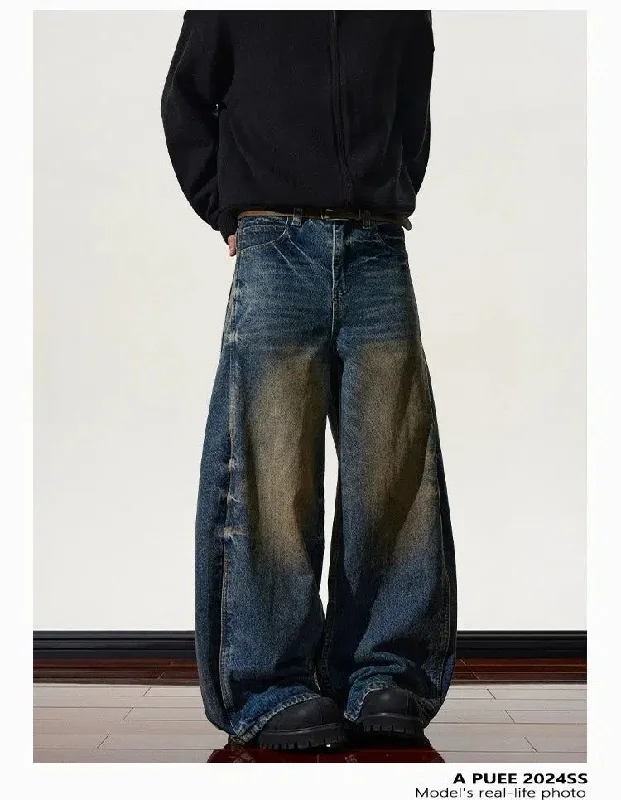 Mud-Dyed Whiskers Wide Jeans