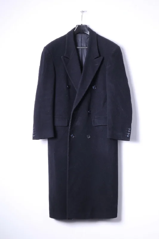 Pierre Cardin Mens 36R S Coat Navy Wool Cashmere Blend Double Breasted