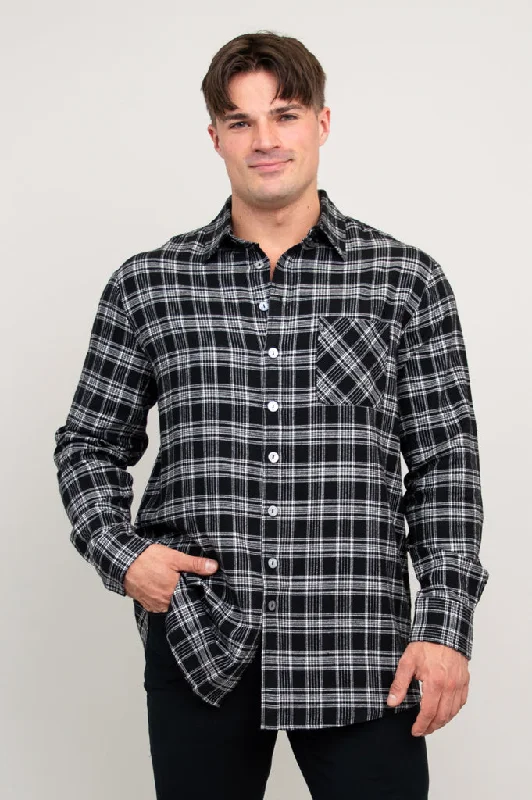 Cory Men's Shirt, Black Retro Plaid, Cotton