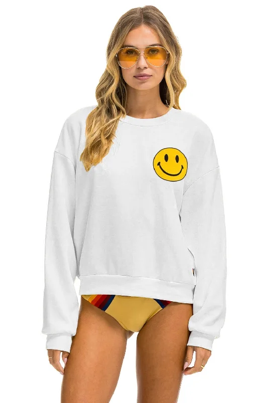 SMILEY 2 RELAXED LIGHT WEIGHT CREW SWEATSHIRT - WHITE