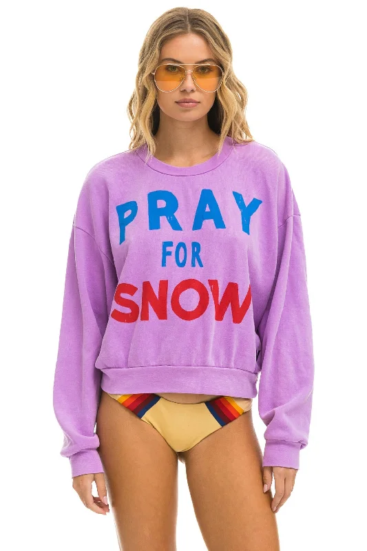 PRAY FOR SNOW RELAXED CREW SWEATSHIRT - NEON PURPLE