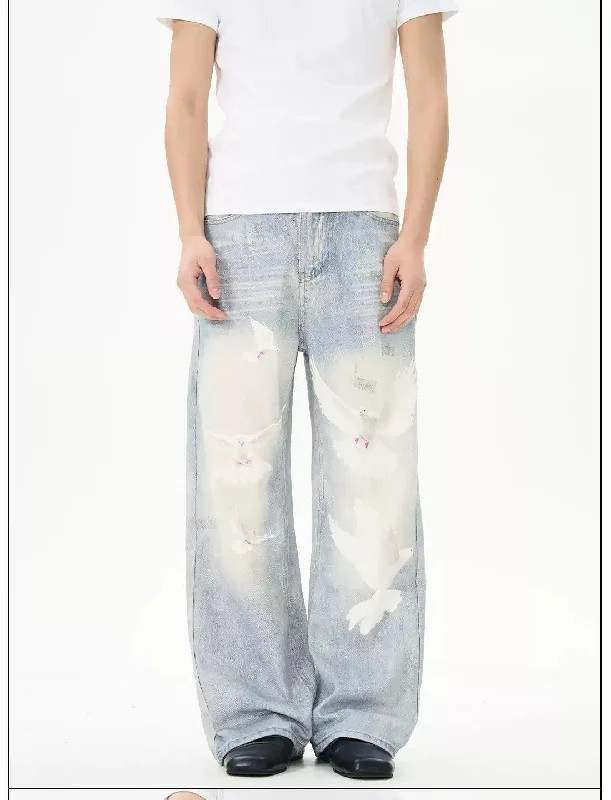 Washed Dove Graphic Jeans