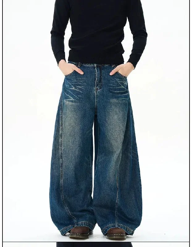 Whisker Effect Wide Leg Jeans