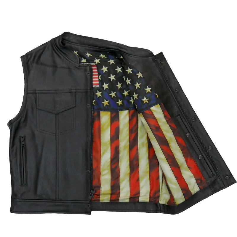 Hot Leathers VSM1056 Men's Black 'Vintage USA Flag' Conceal and Carry Leather Vest