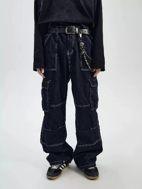 Stitched Line Structured Cargo Jeans