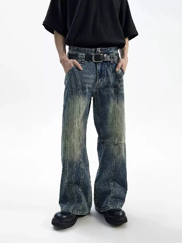 Irregular Stitched Double-Waist Flared Jeans